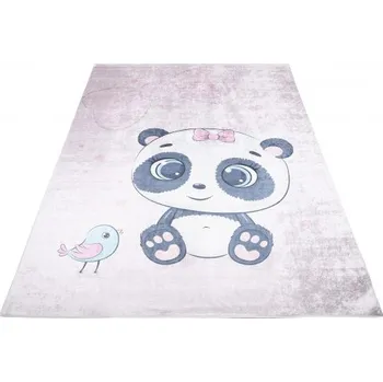 Koberec Makro Abra Dětský kusový koberec vhodný k praní BAMBINO 2743 Medvídek Ptáček protiskluzový fialový Rozměr: 80x150 cm