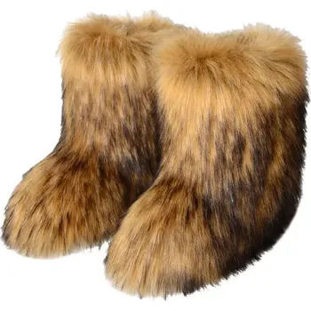 Dámská zimní obuv Dámské kožešinové boty chlupaté sněhule Barva: Žlutá, Velikost: 42