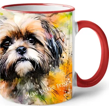 Keramický hrnek Shih-tzu, Barva Červená, Velikost 330 ml, Canvas Keramický hrnek s barevným uchem 2593