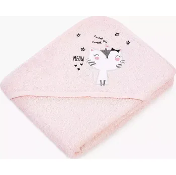Dětská osuška LILI s kapucí – kočička – růžová – 100x100