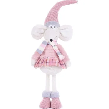 Vánoční dekorace Postavička MagicHome Vianoce, Myš dievčatko, ružová, látková, 19x17x59 cm