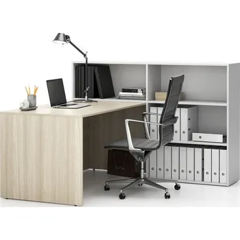 Kancelářská sestava PLAN Kancelářská sestava single SEGMENT, 3 police, pravá, dub přírodní/bílá