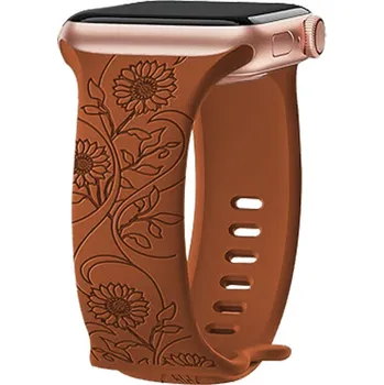 Příslušenství k chytrým hodinkám Řemínek gravírované květiny pro Apple Watch 38/40/41/42(S10)mm Barva: Slunečnice - hnědá