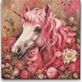 Diamantové malování Diamantové malování - Růžový jednorožec Velikost: 50x50cm, Rámování: Pouze srolované plátno, Diamanty: Kulaté