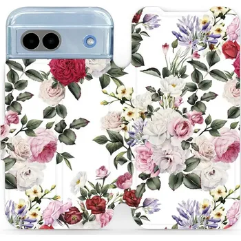 Pouzdro na mobilní telefon Flipové pouzdro Mobiwear - Google Pixel 8A - MD01S Růže na bílé (Knížkové flip pouzdro, obal, kryt na mobil Google Pixel 8A - MD01S Růže na bílé, materiál Umělá kůže + TPU - ochrana 360°, stojánek, silikonová vanička, magnetické zavírání)