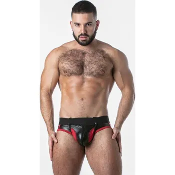 Pánské erotické prádlo Jocksy Locker Gear LK0126 Punch Hole Jock Brief červené XXL, pánské jocksy s odnímatelným váčkem