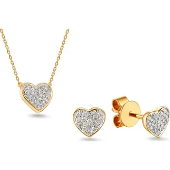 Souprava šperků Zlatá souprava s diamanty 0.150 ct srdíčka IZBR530S + dárkové balení LUXUS zdarma