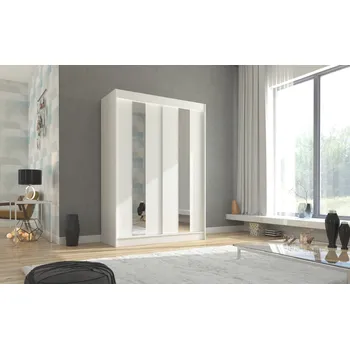 Šatní skříň Skříň s posuvnými dveřmi a zrcadlem 150 cm - Balton Barva: Bílá