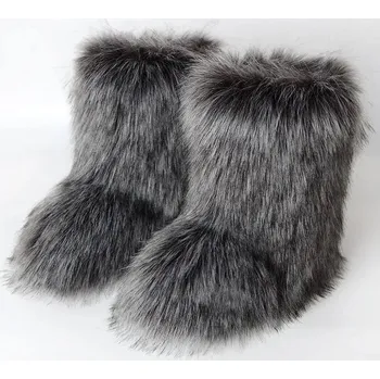 Dámská zimní obuv Dámské kožešinové boty chlupaté sněhule Barva: Stříbrná, Velikost: 37