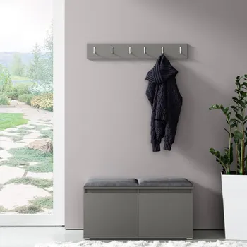 Předsíňová stěna Předsíňová stěna Emi 5 - šedá grafit Barva čalounění: Tmavě šedá - Trinity 15