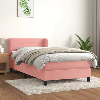 Postel vidaXL Box spring postel s matrací 100x200 cm samet [3127540] Barva: Růžová