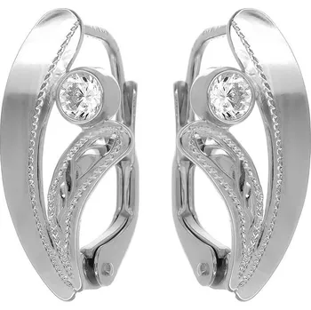 Náušnice Argento 66513 Stříbrné náušnice - s ručním gravírem, čirý kulatý zirkon