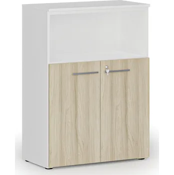 Nábytek B2B Partner Kombinovaná kancelářská skříň PRIMO WHITE, 800 x 420 x 1087 mm, bílá/dub přírodní