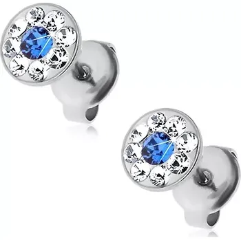 Náušnice Náušnice z oceli 316L s modrým a s čirými krystalky Swarovski, puzetky
