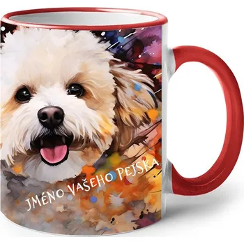 Keramický hrnek Bišonek, Barva Červená, Velikost 330 ml, Canvas Keramický hrnek s barevným uchem 2609