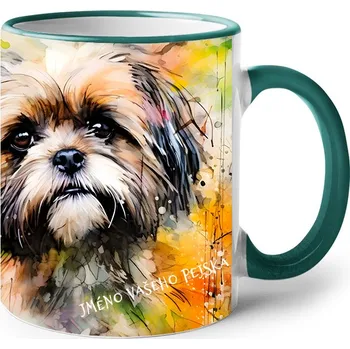 Keramický hrnek Shih-tzu, Barva Zelená, Velikost 330 ml, Canvas Keramický hrnek s barevným uchem 2593