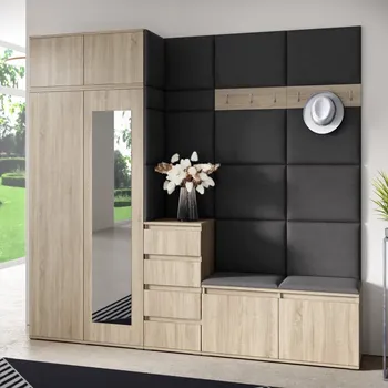 Předsíňová stěna Předsíňová stěna Emi 33 - dub Sonoma Barva čalounění: Tmavě šedá - Trinity 15