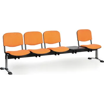 B2B Partner Čalouněná lavice do čekáren VIVA, 4-sedák, se stolkem, oranžová, chromované nohy