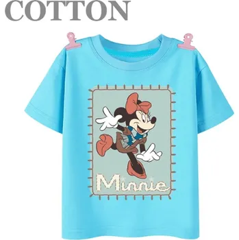 Minnie Mouse Dětské bavlněné tričko s roztomilým potiskem "Minnie Mouse" Barva: modrá (styl 5), Velikost: 7-8 let