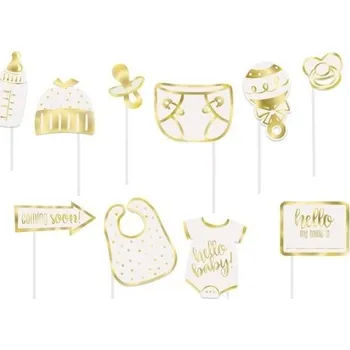 Unique Baby shower Hello Baby - Rekvizity do fotokoutku zlaté 10 ks