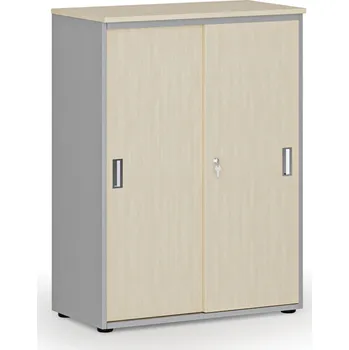 B2B Partner Kancelářská skříň se zasouvacími dveřmi PRIMO GRAY, 800 x 420 x 1087 mm, šedá/bříza