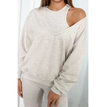3-dílný set halenka + top + legíny béžová melanž UNI