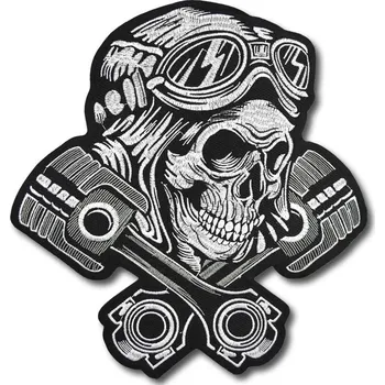 Nášivka Moto nášivka Pistons Skull XXL na záda 28 cm x 26 cm