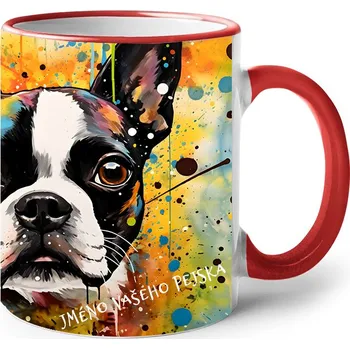 Keramický hrnek Bostonský teriér, Barva Červená, Velikost 330 ml, Canvas Keramický hrnek s barevným uchem 2610