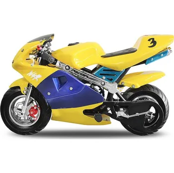 malá motorka Minibike plamen modro žlutý