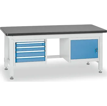 Dílenský stůl B2B Partner Profesionální dílenský stůl BL, 4 zásuvky, 1 skříňka, deska MDF + PVC, 1800x750 mm