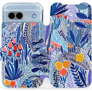 Pouzdro na mobilní telefon Flipové pouzdro Mobiwear - Google Pixel 8A - MP03P Modrá květena (Knížkové flip pouzdro, obal, kryt na mobil Google Pixel 8A - MP03P Modrá květena, materiál Umělá kůže + TPU - ochrana 360°, stojánek, silikonová vanička, magnetické zavírání)