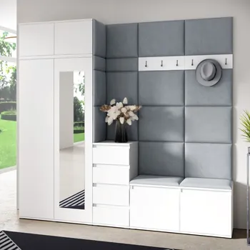 Předsíňová stěna Předsíňová stěna Emi 33 - bílá Barva čalounění: Světle šedá - Trinity 14