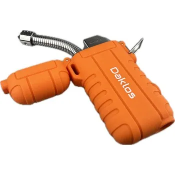 Zapalovač Plazmový nabíjecí vodě a větruodolný flexibilní elektrický zapalovač s LED světlem v dárkové krabičce - Záchranářský oranžový