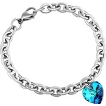 Dámský náramek z chirurgické oceli se Swarovski® Crystals Srdce 14mm Bermuda Blue LSW086B