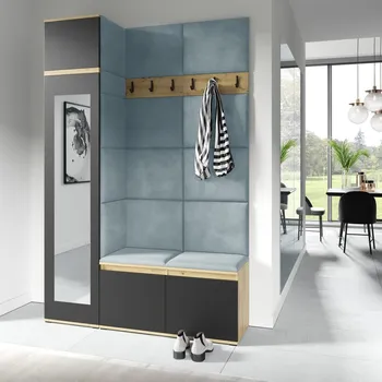 Předsíňová stěna Předsíňová stěna Emi 22 - dub Artisan/černá Barva čalounění: Pastelová modrá - Trinity 22