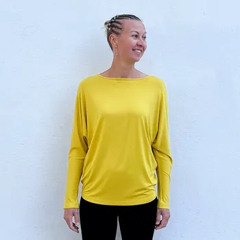 Dámská halenka Bambusový Top Netopýr Hořčicový Dlouhý Rukáv Volný Střih Dámský Velikost: M