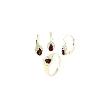 Souprava šperků Zlatá souprava Český granát Kapka s českým granátem a brilianty - 2