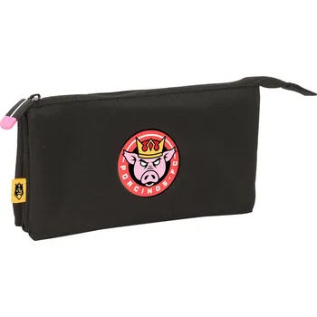 Penál Trojitý penál pro starší žáky a studenty Kings League Porcinos Černá (22 x 12 x 3 cm)