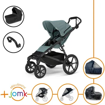 Kočárek Set 7v1 Thule Urban Glide 4-wheel Mid blue 2024 + madlo + korbička Black + JOMK příslušenství