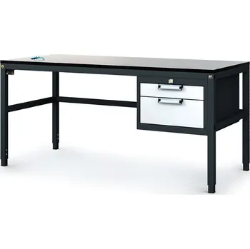 Dílenský stůl Alfa 3 Antistatický dílenský ESD stůl, 2 zásuvkový box na nářadí, 1600x800x745-985 mm