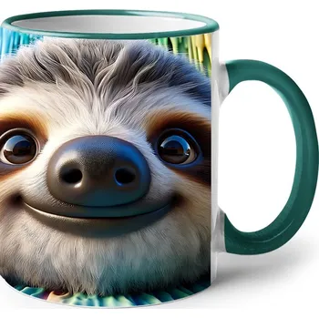 Keramický hrnek s lenochodem, Barva Zelená, Velikost 330 ml, Canvas Keramický hrnek s barevným uchem 2605