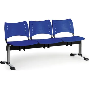 Corping Plastová lavice do čekáren VISIO, 3-sedák, modrá, chromované nohy