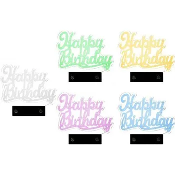 Jedlá dekorace na dort Cesil – Plastový zápich do dortu svítící Happy Birthday