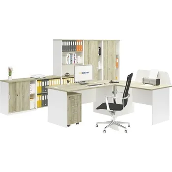 Kancelářská sestava Sestava kancelářského nábytku MIRELLI, typ B, bílá/dub sonoma