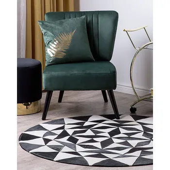 Koberec Koberec, černobílý, ø 140 cm, kulatý s geometrickým vzorem trojúhelníků Beliani