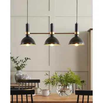 Závěsná lampa černá/zlatá kov 107 cm 3 světla kulatá stínidla retro tradiční design jídelna obývací pokoj Beliani