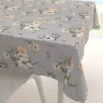 ubrus Bavlněný čtvercový ubrus Sandra SA-465 Oranžové květy na šedém 110x110 cm