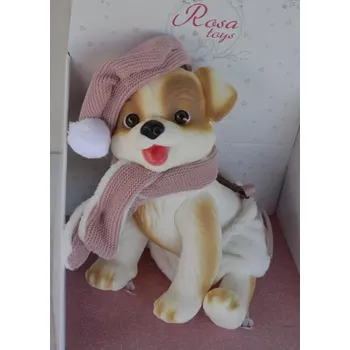 plyšák Hnědo-bílý pejsek v růžovém baretu od RosaToys (WHITE DOG 23 CM )