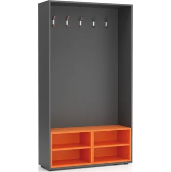 Věšák PLAN Šatní stěna BORDER s botníkem, 5 háčků, grafit/oranžová
