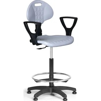 Pracovní židle PUR s područkami, asynchronní mechanika, kluzáky, šedá